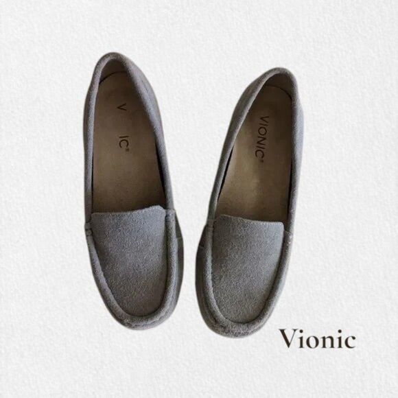 Vionic 'Debbie' slip on flat/loafer gray suede leather shoes   Sz 6 - Picture 1 of 11